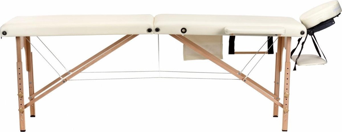 Houten massagetafel - 2 segmenten - verstelbaar - crème ECO-leer - 216 cm lang
