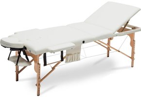 Houten massagetafel XXL - 3 segementen - verstelbaar - crème - 223 cm lang