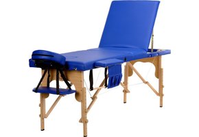 Houten massagetafel - 3 segmenten - verstelbaar - blauw ECO-leer - 213 cm lang