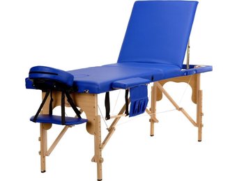 Houten massagetafel - 3 segmenten - verstelbaar - blauw ECO-leer - 213 cm lang