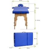 Houten massagetafel - 3 segmenten - verstelbaar - blauw ECO-leer - 213 cm lang