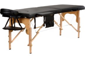 Houten massagetafel - 2 segmenten - verstelbaar - zwart ECO-leer - 216 cm lang