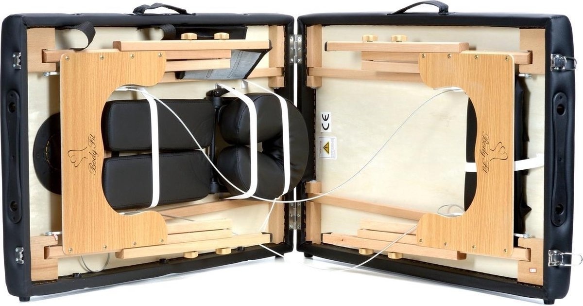 Houten massagetafel - 2 segmenten - verstelbaar - zwart ECO-leer - 216 cm lang