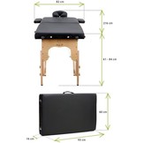 Houten massagetafel - 2 segmenten - verstelbaar - zwart ECO-leer - 216 cm lang