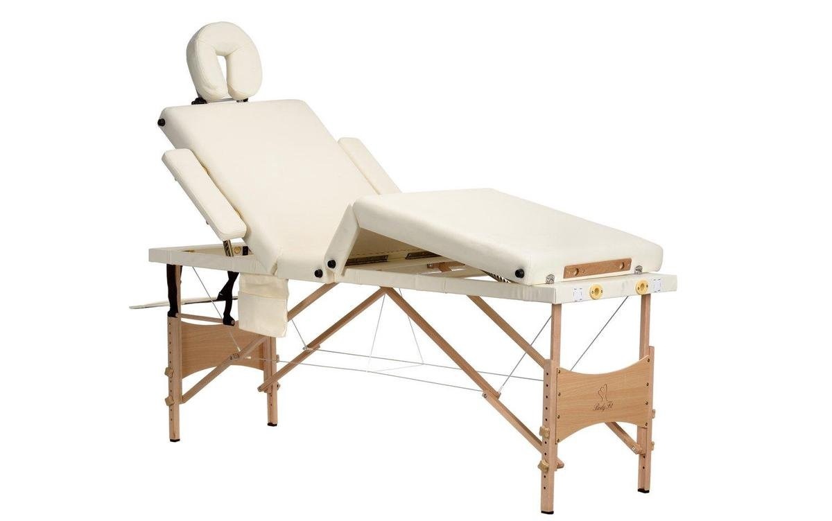 Houten massagetafel - 4 segementen - verstelbaar - crème - 214 cm lang