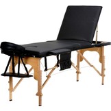 Houten massagetafel - 3 segmenten - verstelbaar - zwart ECO-leer - 213 cm lang