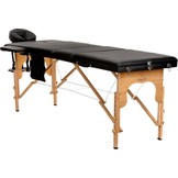 Houten massagetafel - 3 segmenten - verstelbaar - zwart ECO-leer - 213 cm lang