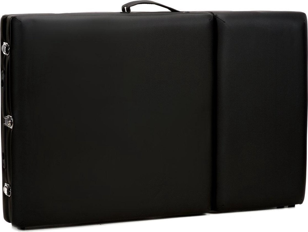 Houten massagetafel - 3 segmenten - verstelbaar - zwart ECO-leer - 213 cm lang