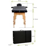 Houten massagetafel - 3 segmenten - verstelbaar - zwart ECO-leer - 213 cm lang