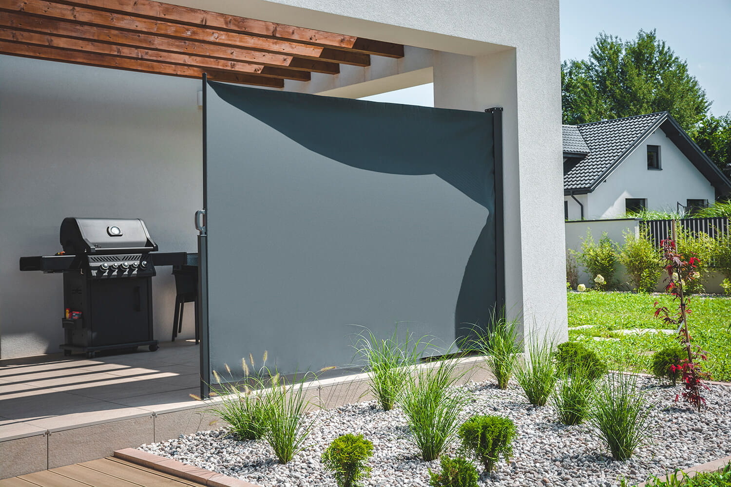Windscherm - grijs - uitschuifbaar - 350x180 cm