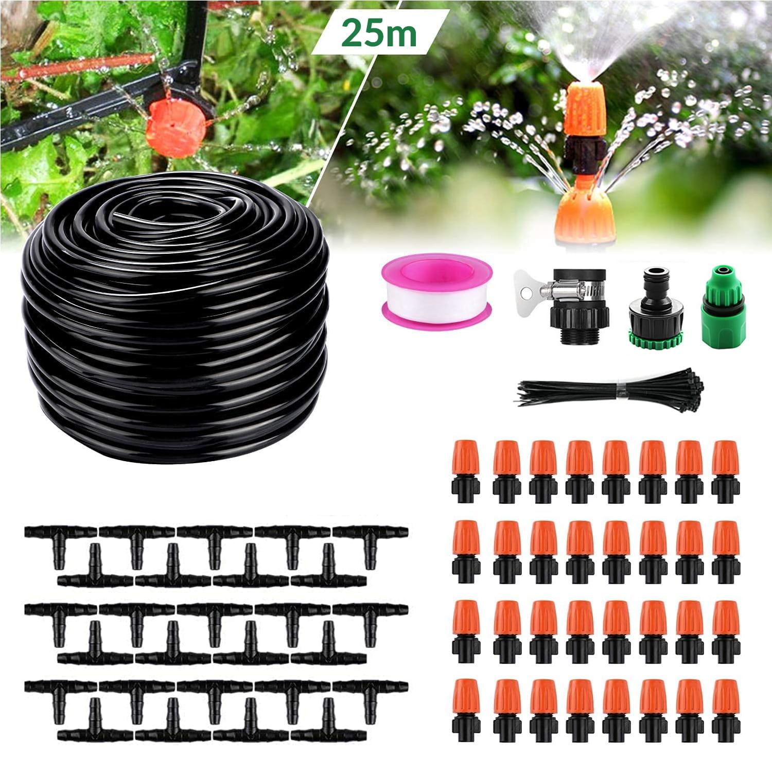 Druppelsysteem - met 25 sproeikoppen - 25 m - zwart