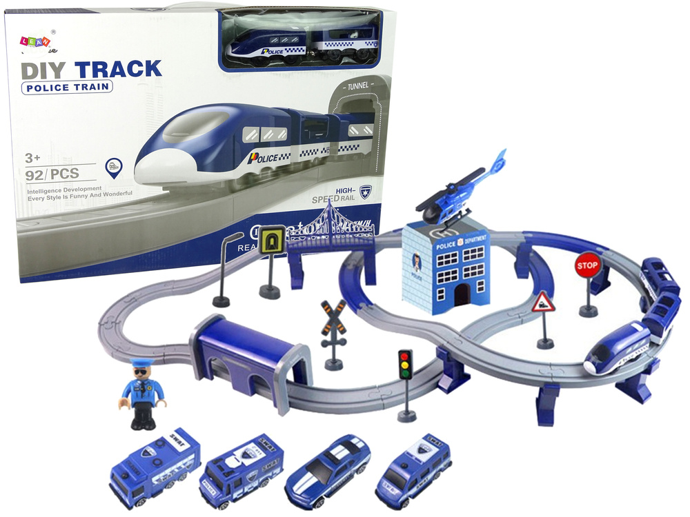 Elektrische treinbaan - politie - 92 elementen - blauw