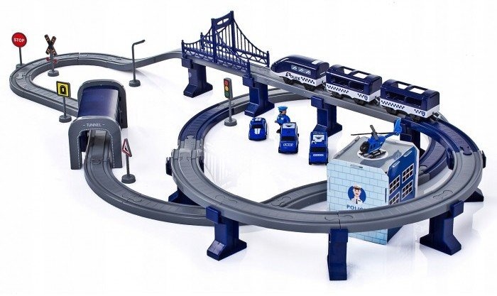 Elektrische treinbaan - politie - 92 elementen - blauw