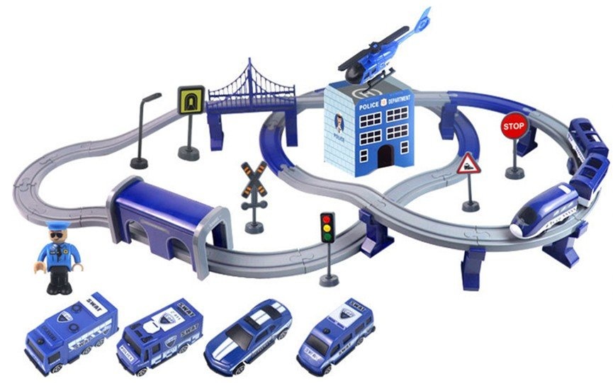 Elektrische treinbaan - politie - 92 elementen - blauw