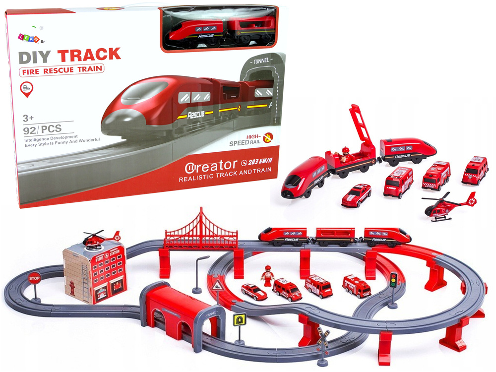 Elektrische treinbaan - brandweer - 92 elementen - rood