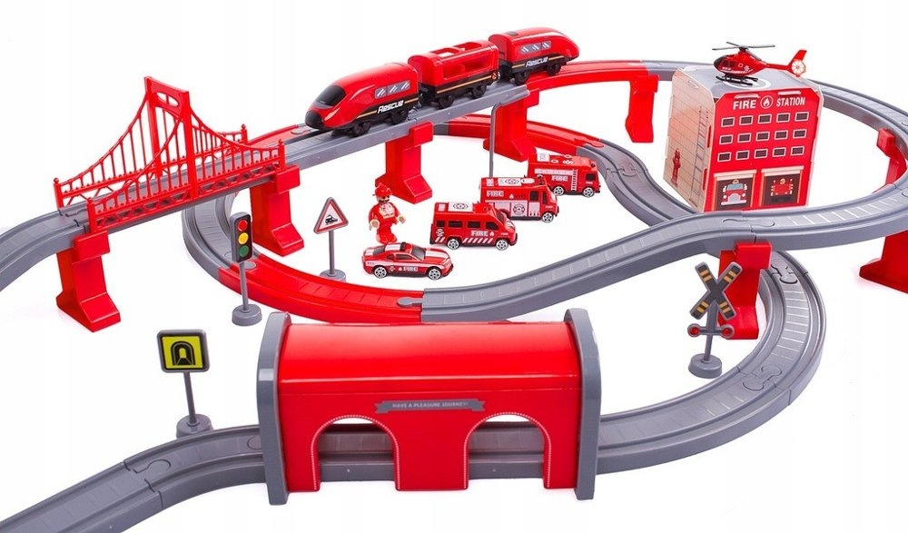 Elektrische treinbaan - brandweer - 92 elementen - rood