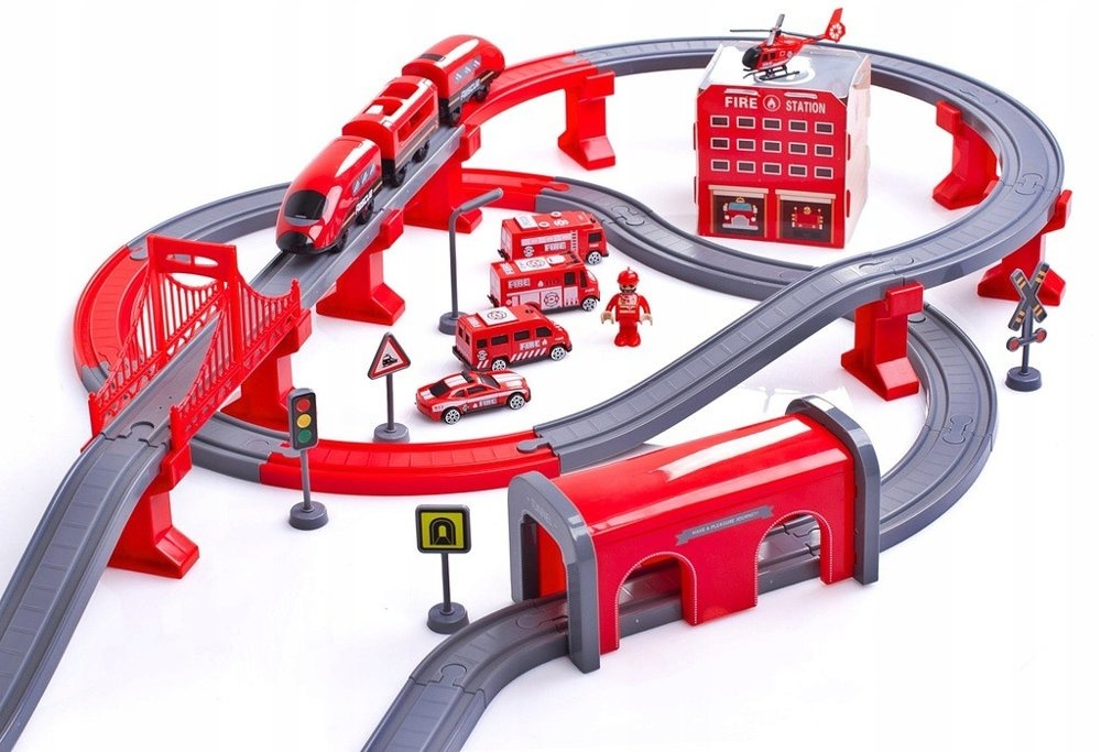 Elektrische treinbaan - brandweer - 92 elementen - rood