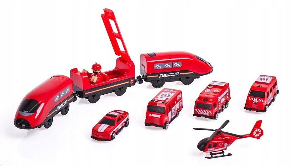 Elektrische treinbaan - brandweer - 92 elementen - rood