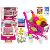 Speelgoed kassa set - met karretje - voedingsmiddelen - roze