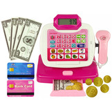 Speelgoed kassa set - met karretje - voedingsmiddelen - roze