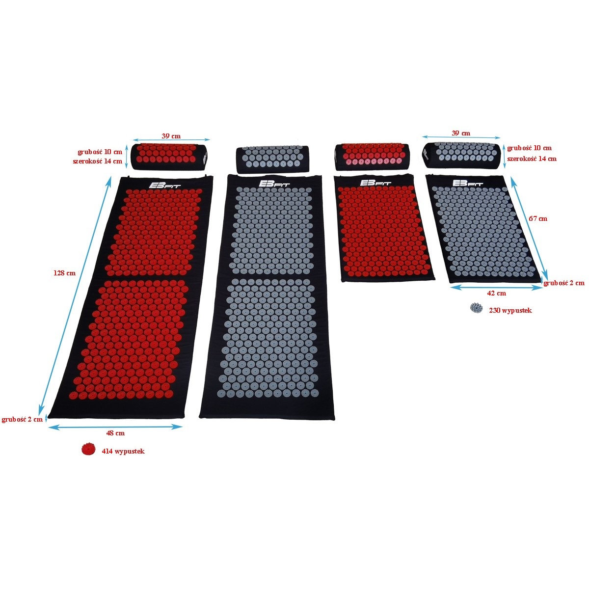 Spijkermat - shakti mat - 128x48x2cm - met kussen - rood zwart