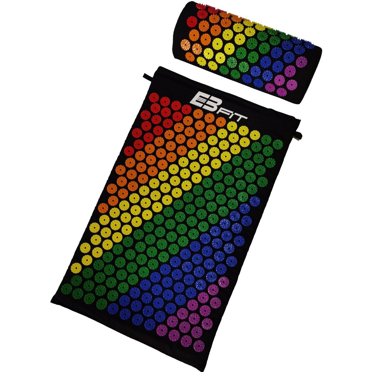 Spijkermat - shakti mat - 67x42x2cm - met kussen - regenboog