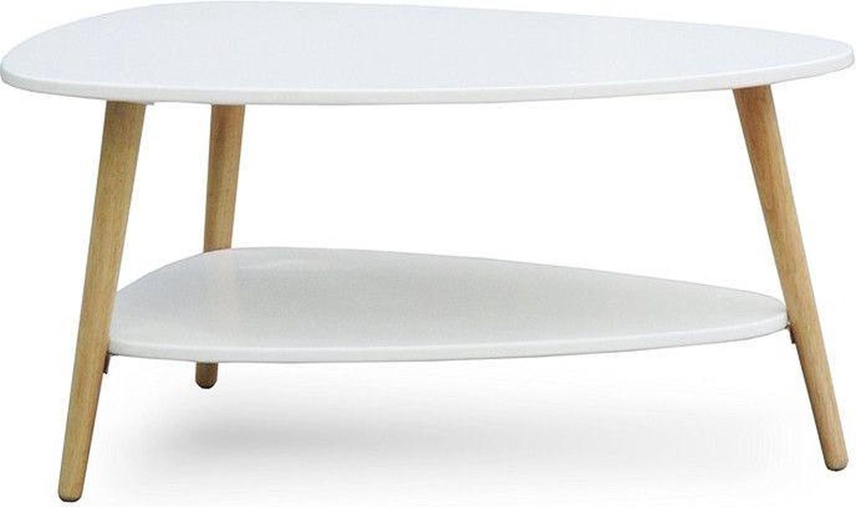 Houten salontafel - 90x67x45 cm - wit - 2 tafelbladen