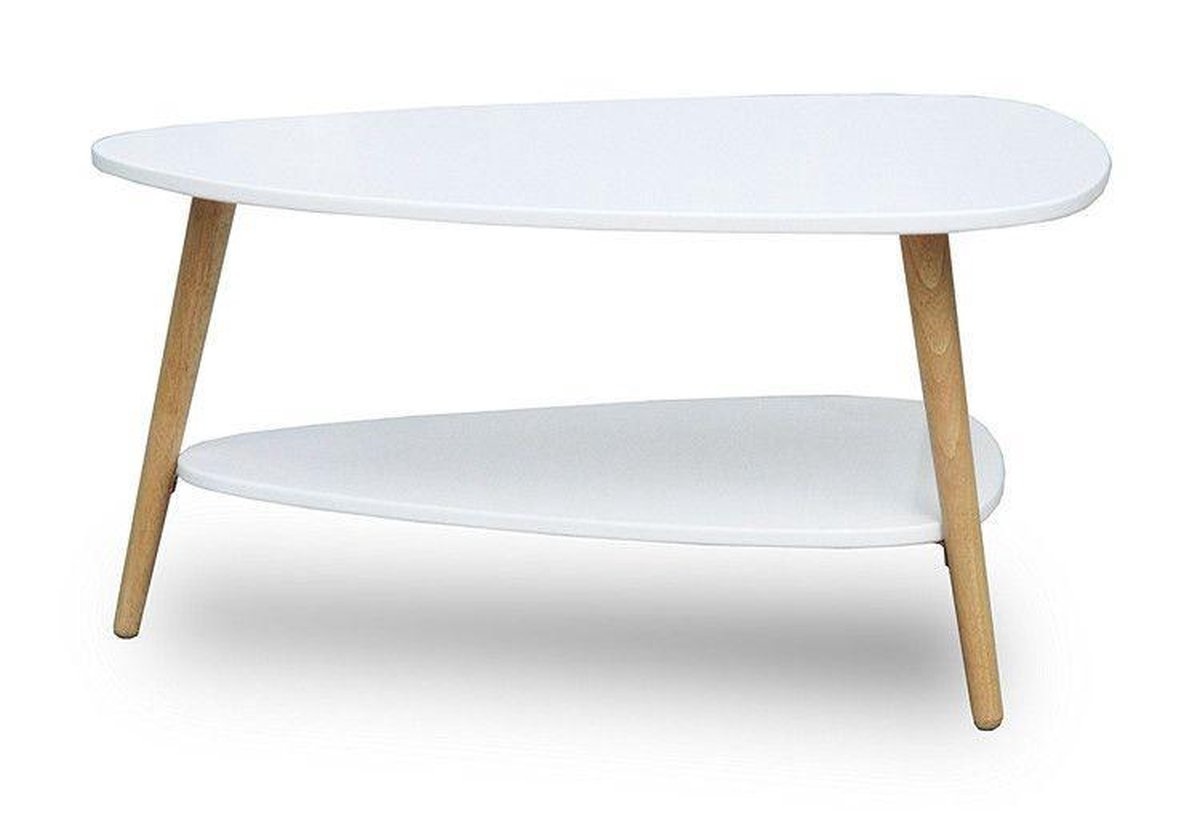 Houten salontafel - 90x67x45 cm - wit - 2 tafelbladen