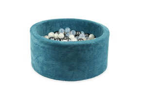 Ballenbak - blauw ribstof - 90x40 cm - 300 ballen - parelmoer, antraciet, transparant