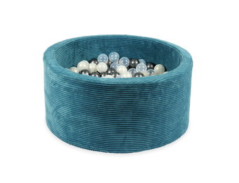 Ballenbak - blauw ribstof - 90x40 cm - 300 ballen - parelmoer, antraciet, transparant