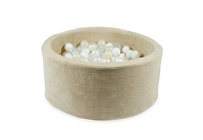 Ballenbak - beige ribstof - 90x40 cm - 300 ballen - wit, parelmoer, transparant