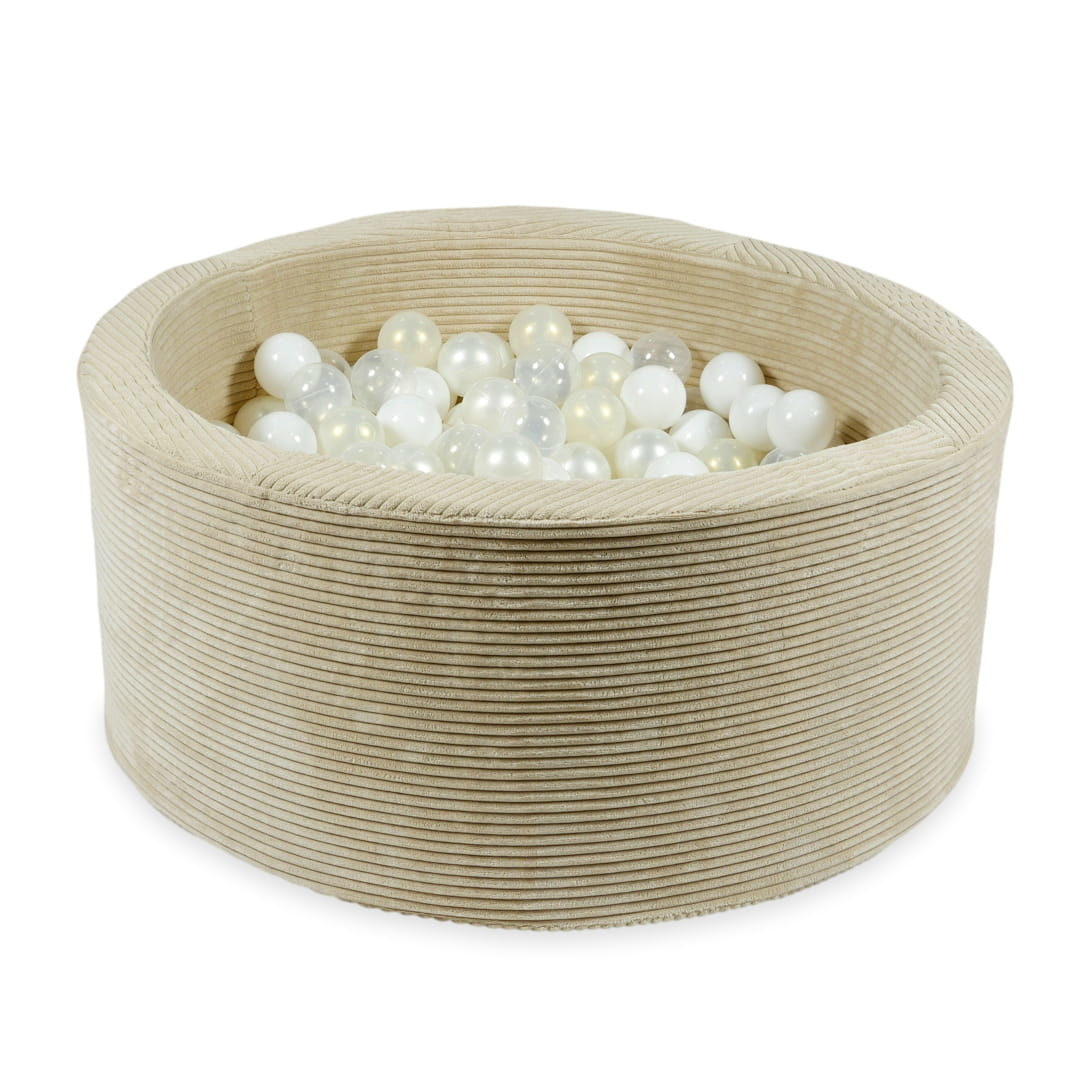Ballenbak - beige ribstof - 90x40 cm - 300 ballen - wit, parelmoer, transparant