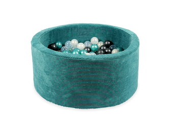 Ballenbak - turquoise ribstof - 90x40 cm - 300 ballen - transparant, turquoise, antraciet, parelmoer