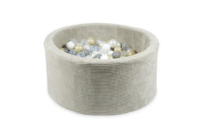 Ballenbak - grijs ribstof - 90x40 cm - 300 ballen - wit, parelmoer, transparant, grijs, licht goud