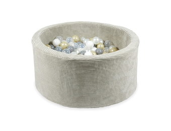 Ballenbak - grijs ribstof - 90x40 cm - 300 ballen - wit, parelmoer, transparant, grijs, licht goud