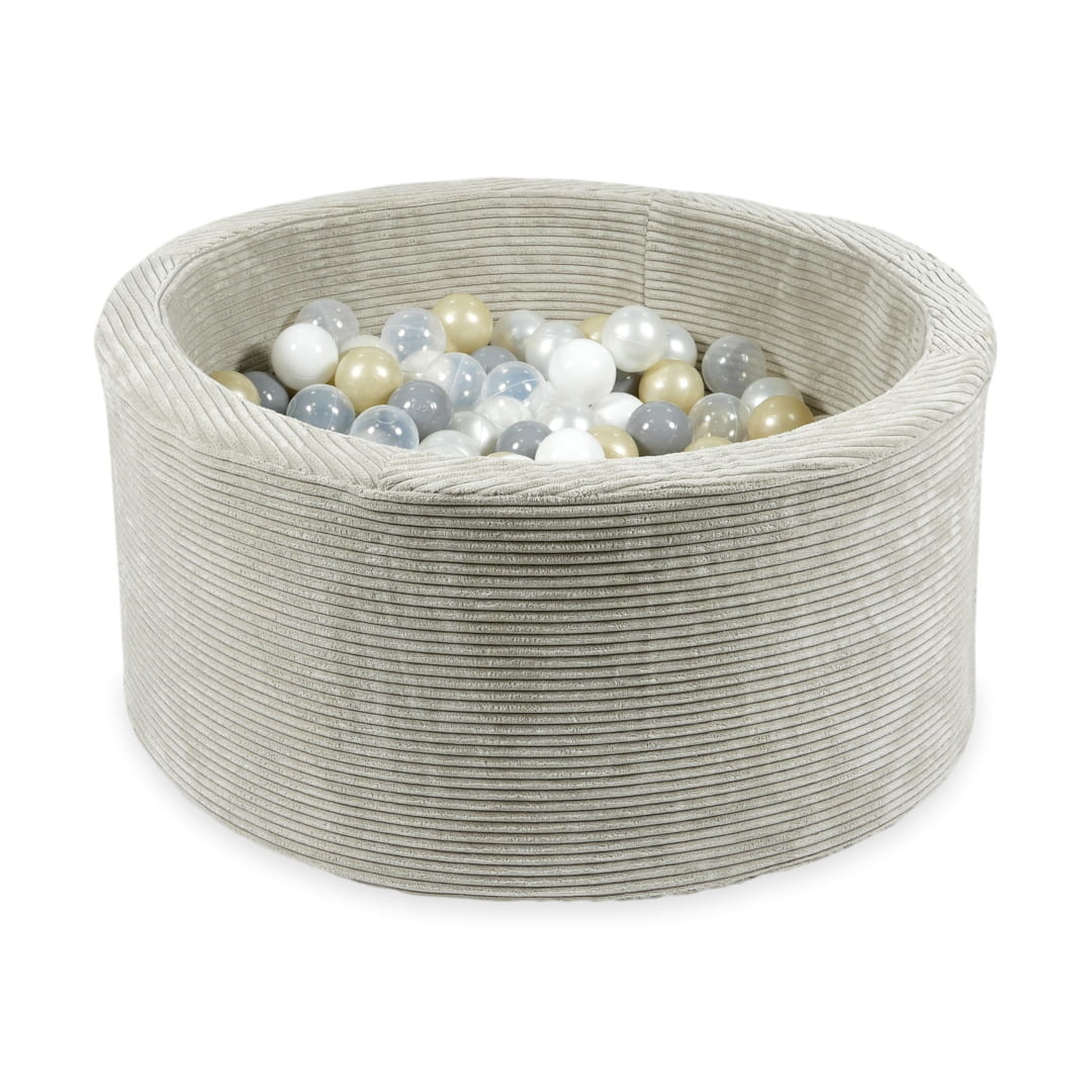 Ballenbak - grijs ribstof - 90x40 cm - 300 ballen - wit, parelmoer, transparant, grijs, licht goud