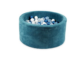 Ballenbak - blauw ribstof - 90x40 cm - 300 ballen - wit, blauw, transparant