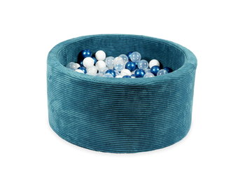 Ballenbak - blauw ribstof - 90x40 cm - 300 ballen - wit, blauw, transparant