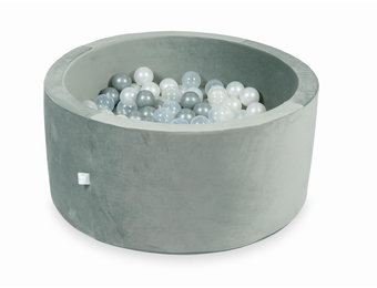 Ballenbak - velvet grijs - 90x40 cm - 300 ballen - transparant, parelmoer, zilver