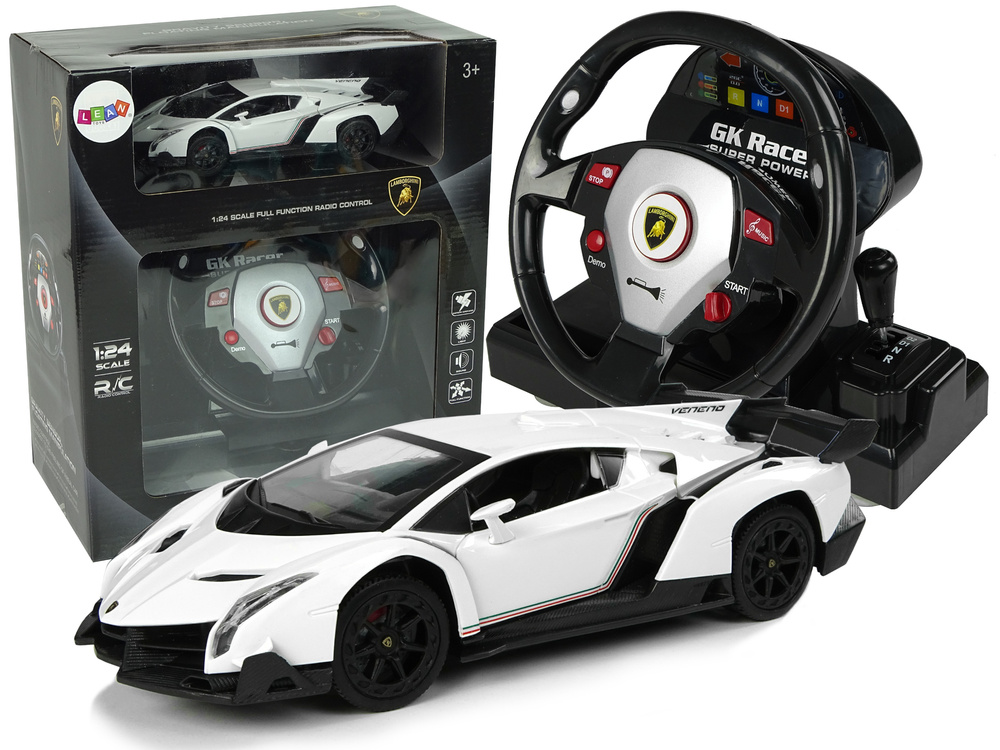 Afstandsbediening Auto Lamborghini Veneno Wit 2.4G Afstandsbediening Stuurwiel Geluid Licht
