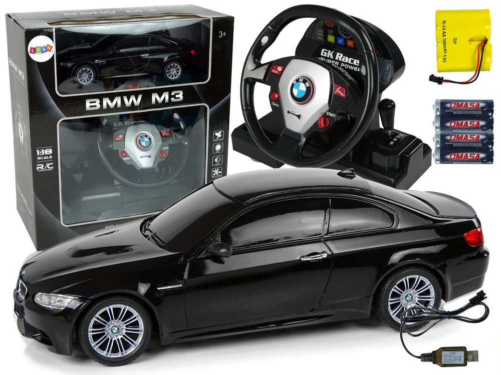 Afstandsbediening Auto BMW M3 Zwart 2.4G Afstandsbediening Stuurwiel 1:18 Geluid Licht
