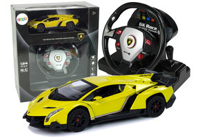 Afstandsbediening Auto Lamborghini Veneno Geel 2.4G Afstandsbediening Stuurwiel Geluid Licht