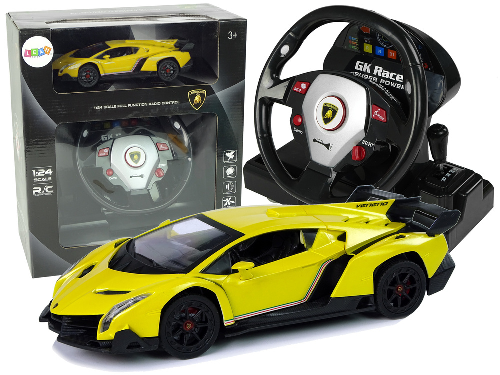 Afstandsbediening Auto Lamborghini Veneno Geel 2.4G Afstandsbediening Stuurwiel Geluid Licht
