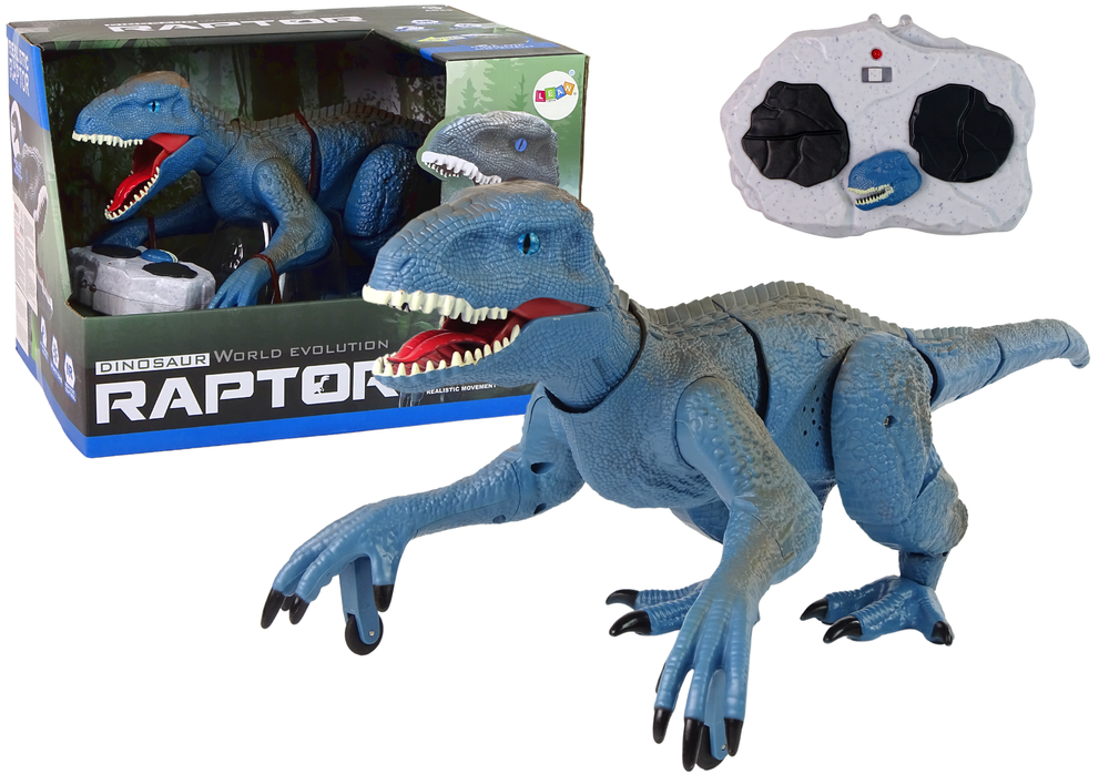 Op afstand bestuurbare dinosaurus velociraptor geluid brullende geluiden blauw