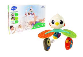 Carrousel voor baby's voor een kinderbedje, een kinderwagen, kleurrijke vogels, een melodie