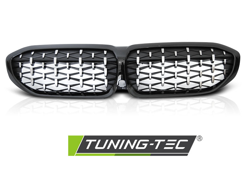 Grill geschikt voor BMW G20/G21 19- Diamand stijl GLANZEND ZWART