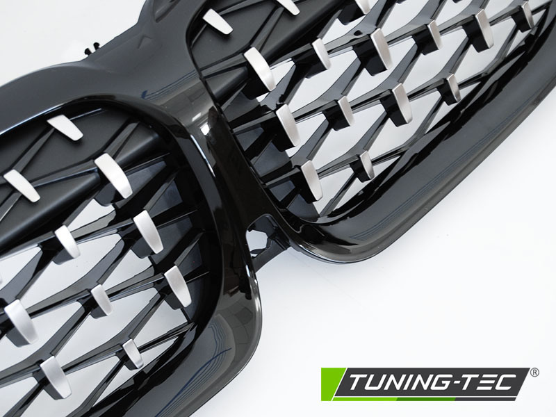 Grill geschikt voor BMW G20/G21 19- Diamand stijl GLANZEND ZWART