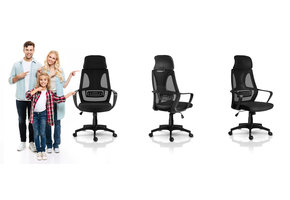 Bureaustoel - met hoofdsteun & armleuning - ergonomisch - zwart