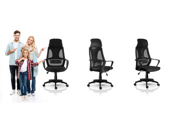 Bureaustoel - met hoofdsteun & armleuning - ergonomisch - zwart