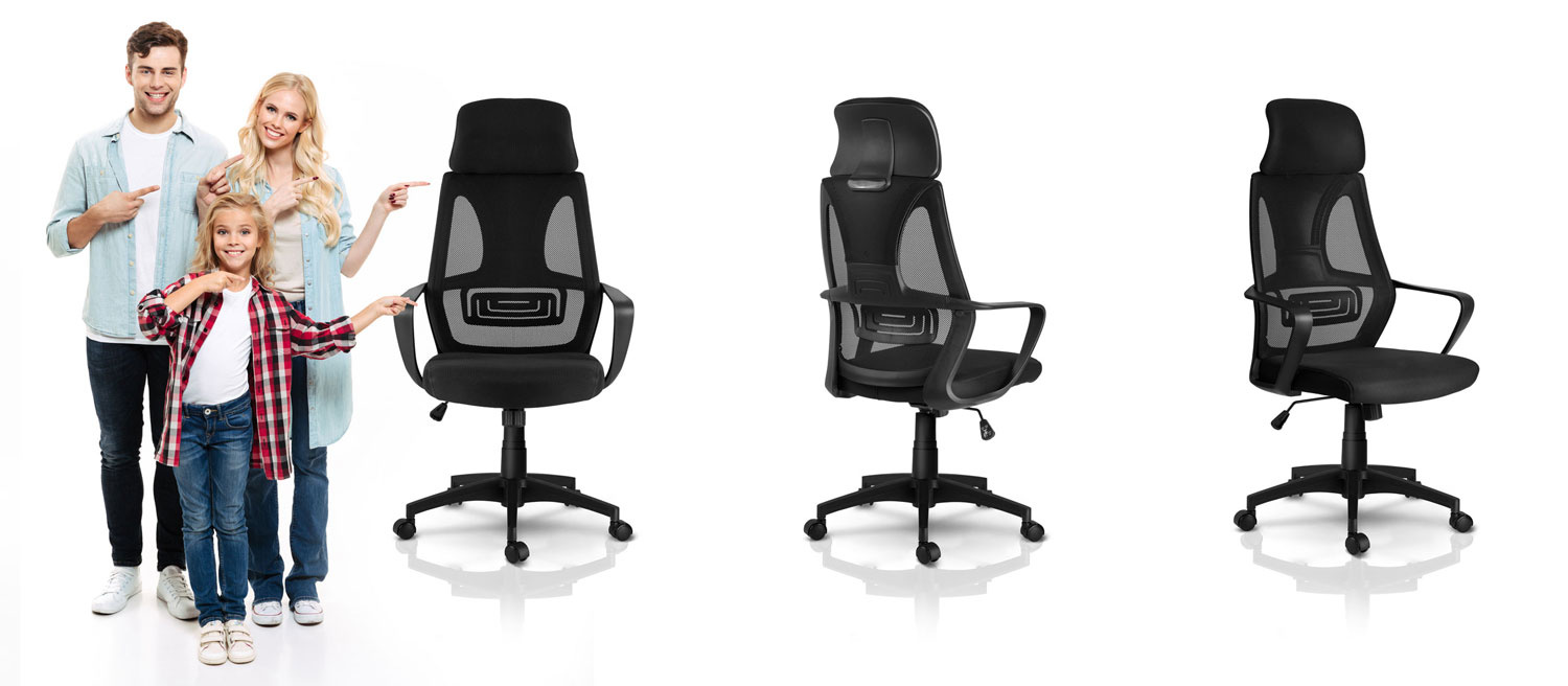 Bureaustoel - met hoofdsteun & armleuning - ergonomisch - zwart